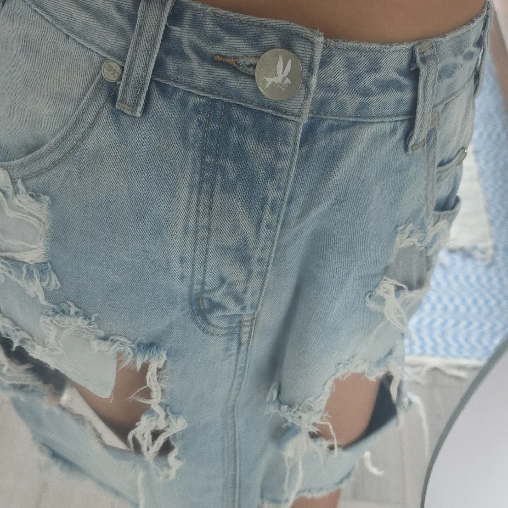 One Teaspoon Light Blue Distressed Denim Midi Skirt - Picture 2 of 3